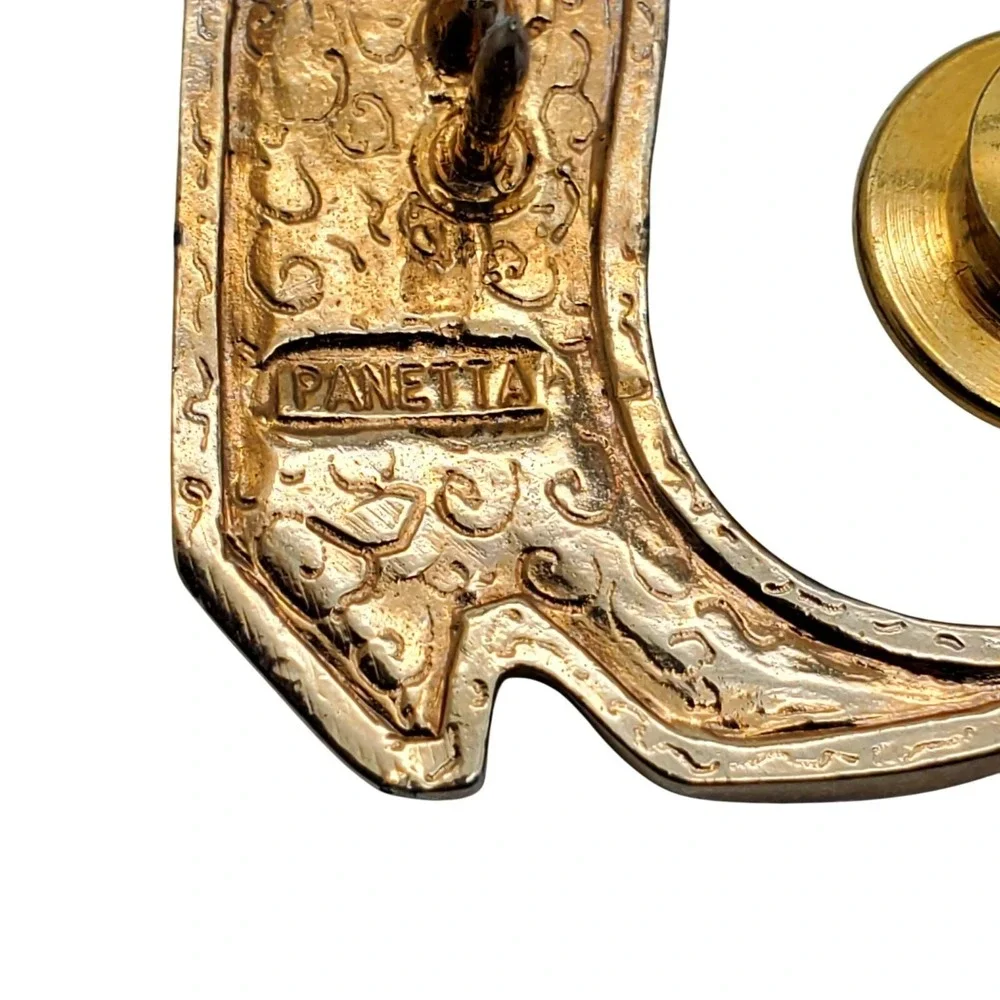 Panetta Boot Lapel Pin Cowboy Cowgirl Gold Tone Tie Tack Figural Novelty Jewelry
